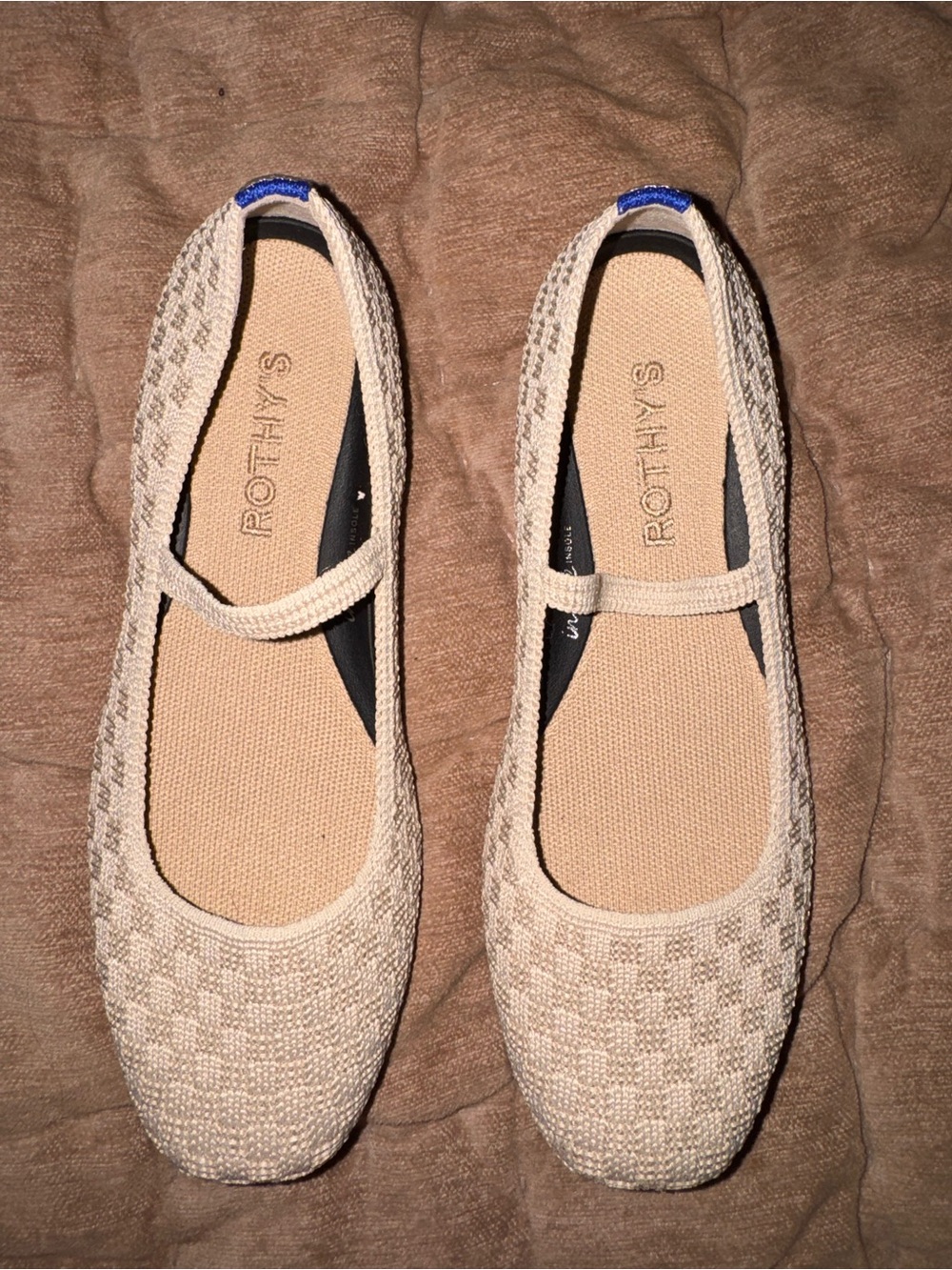 Rothy's Beige Knit Mary Jane Flats with Strap